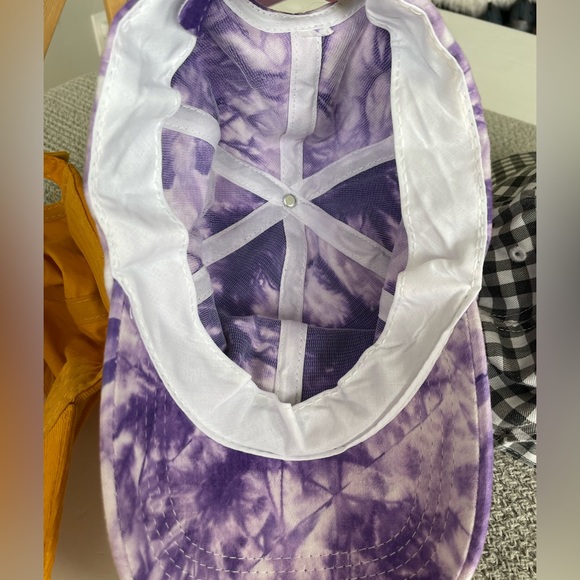 Set/3 Adjustable Baseball Hats Black White Gingham Purple Tie Dye Gold Corduroy - Picture 9 of 12